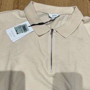 Reiss Cream stone judge zip neck  Polo with Detail sz large